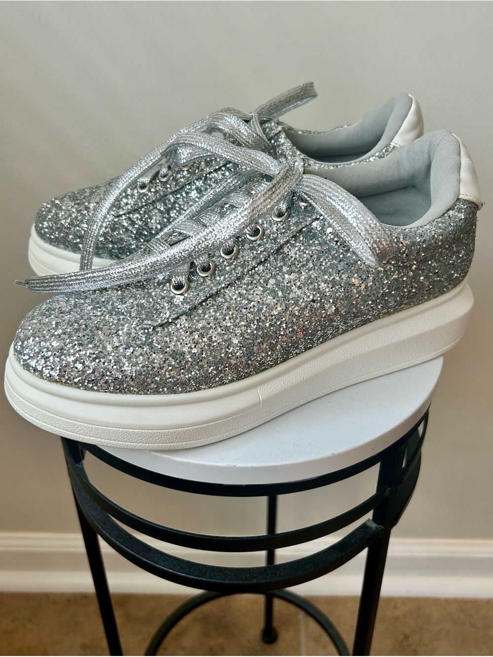 Cape Robbin Silver Glitter Platform Sneakers
